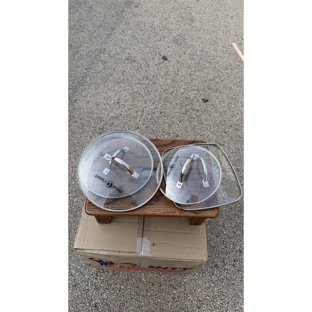 Simply Ming Glass Lid Lot 4 Pc Round & Square Replacement Lids